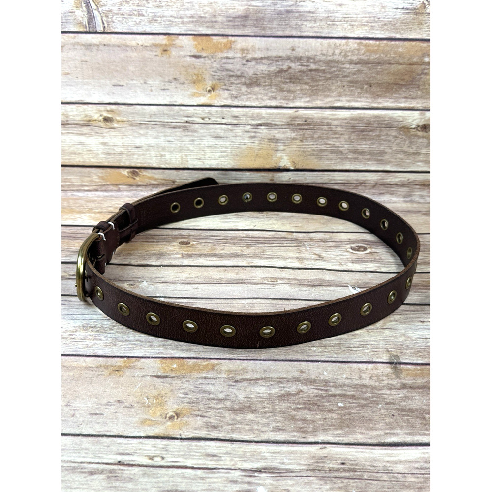 Frye Womens Brown Leather and Brass Grommet Belt L - Picture 3 of 7